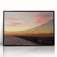 Large abstract wall art depicting a stylized Berkeley landscape in muted tones, framed in black acrylic.