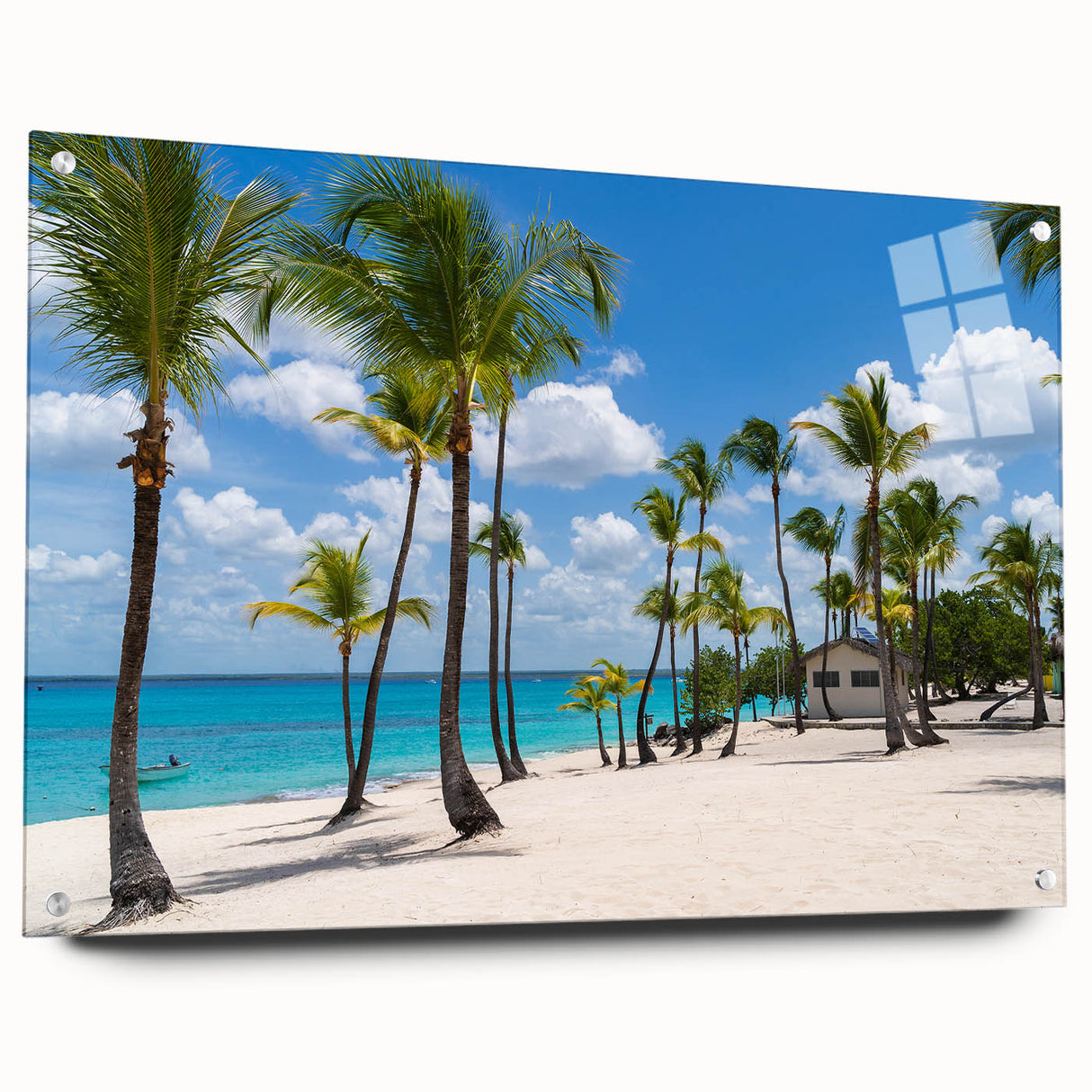 Acrylic print of Catalina, California scenery in muted blue and green tones, suitable for bedroom or dining room decor.