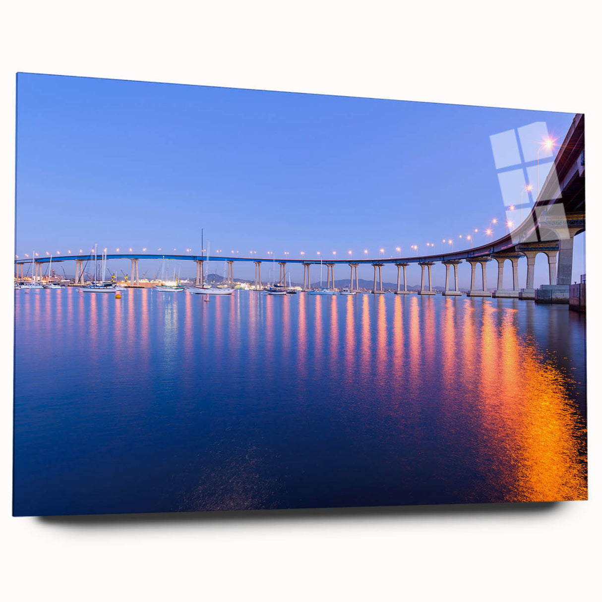 Large abstract depiction of Coronado, California in vibrant hues on acrylic glass, ideal for bedroom or dining room art.