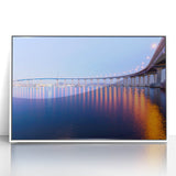 Art deco poster of Coronado, California in muted pastel shades on white framed acrylic, ideal for nursery wall art.