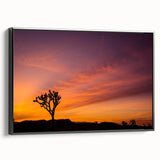 Black and white framed canvas of Joshua Tree landscape in vintage poster style, suitable for bedroom decor.