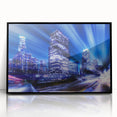 Large abstract wall art depicting Los Angeles skyline in muted gray tones on a black framed acrylic.