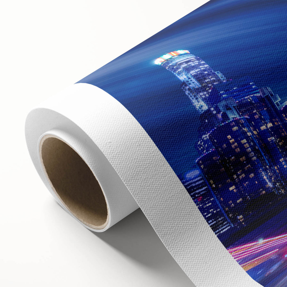 Art Deco poster of Los Angeles skyline in pastel shades on rolled canvas, ideal for nursery wall art.