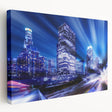 Los Angeles cityscape on large stretched canvas with vibrant sunset hues, ideal for kitchen wall art.