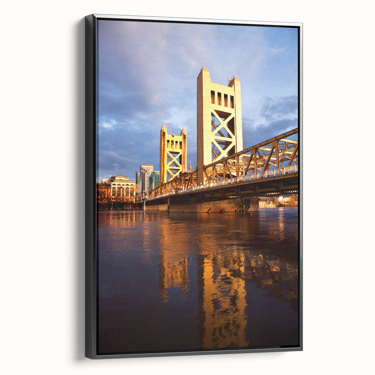 Black and white framed canvas of Sacramento landscape, ideal for bedroom wall decor.