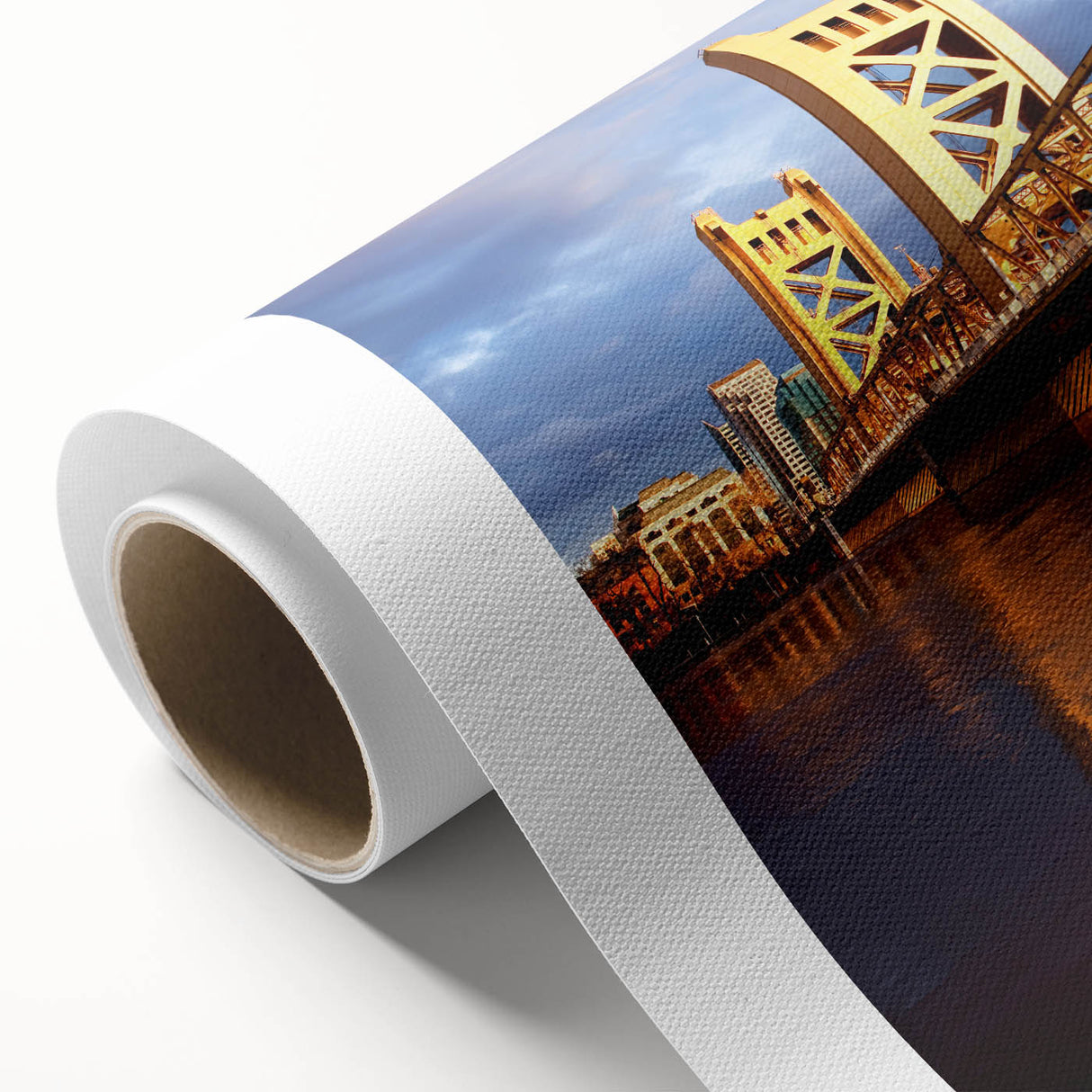 Art deco poster of Sacramento scenery on rolled canvas, featuring muted pastel colors, ideal for nursery wall art.