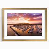 Extra large abstract art print of Santa Barbara coastline in muted blue and gray tones on a framed canvas.