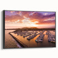 Black and white framed canvas of Santa Barbara landscape in a vintage poster style, ideal for bedroom wall art.