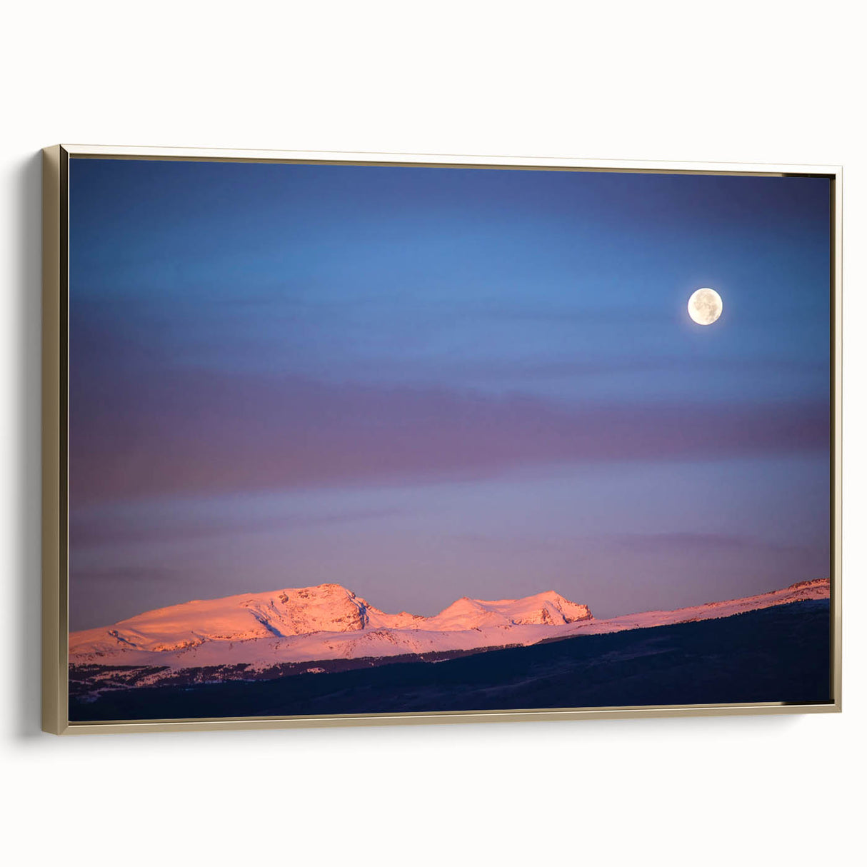 Framed canvas wall art depicting the Sierra Nevada landscape in muted earth tones, ideal for bedroom decor.