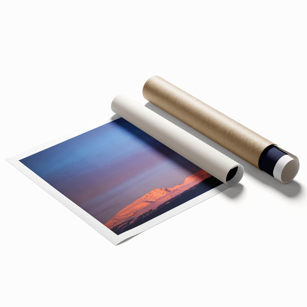 Extra large rolled print of California's Sierra Nevada with vibrant floral elements, ideal for classy bathroom wall art.