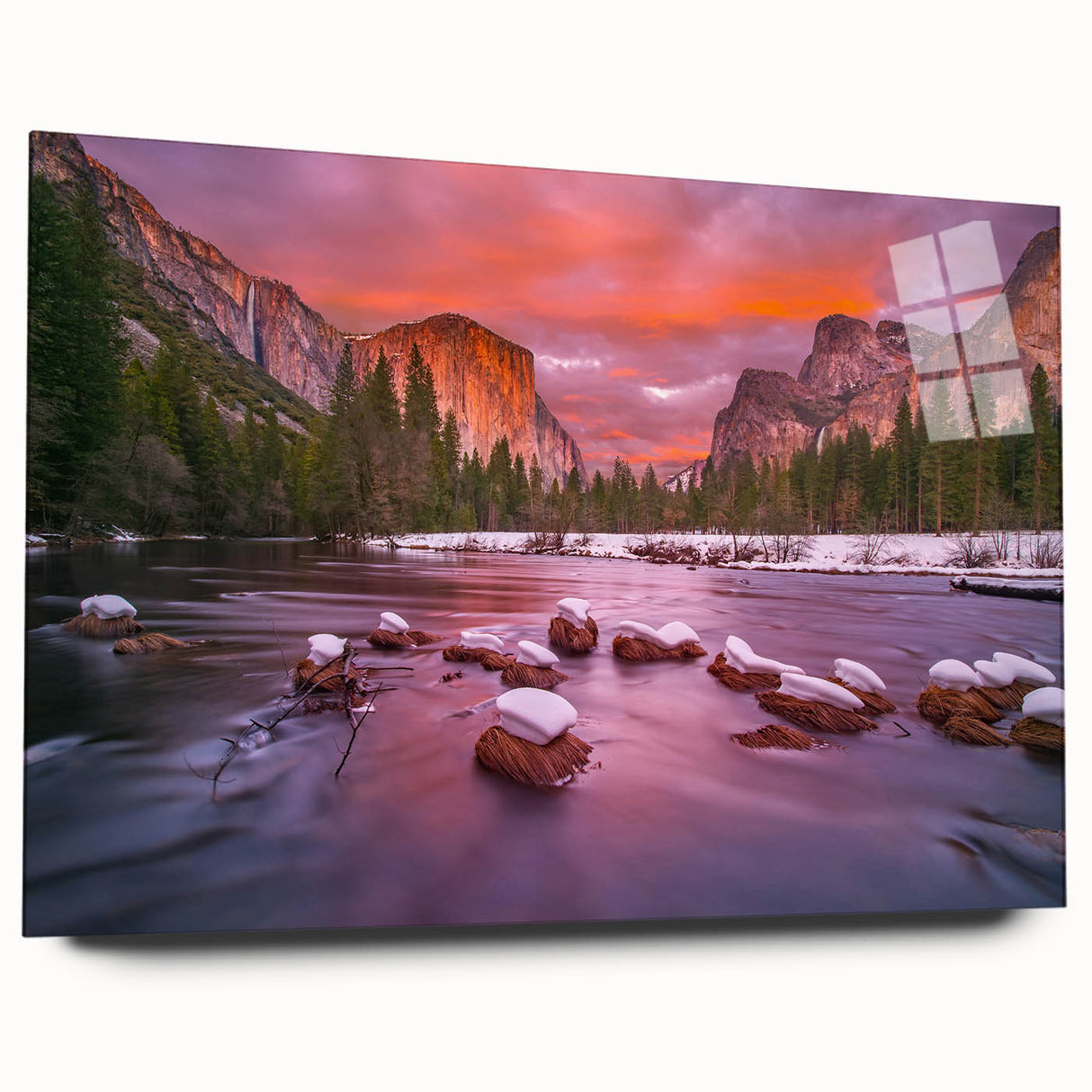 Acrylic print of Yosemite scenery in natural tones, ideal for bedroom or dining room art.
