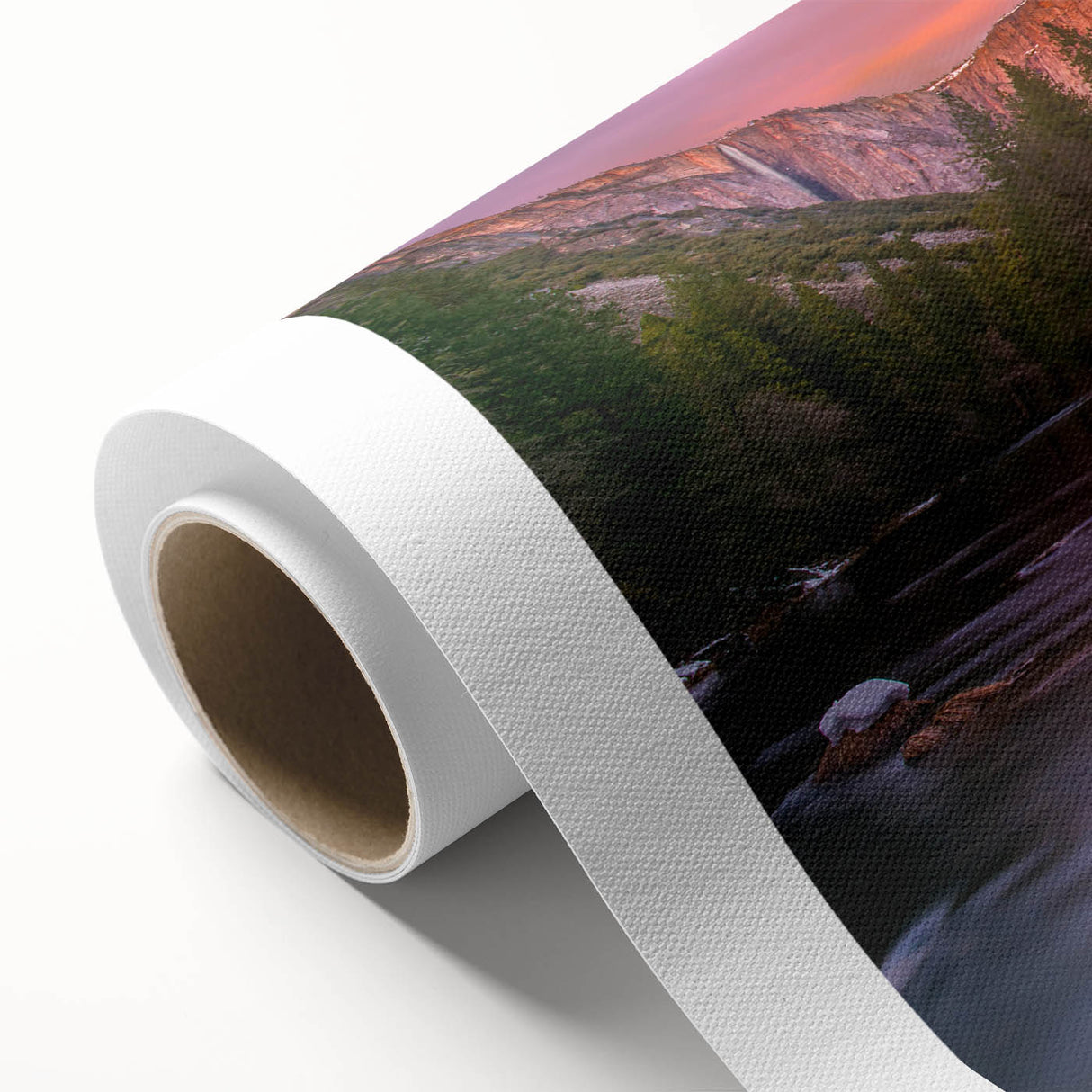 Art Deco style poster of Yosemite landscape in muted earth tones on rolled canvas, suitable for nursery wall art.