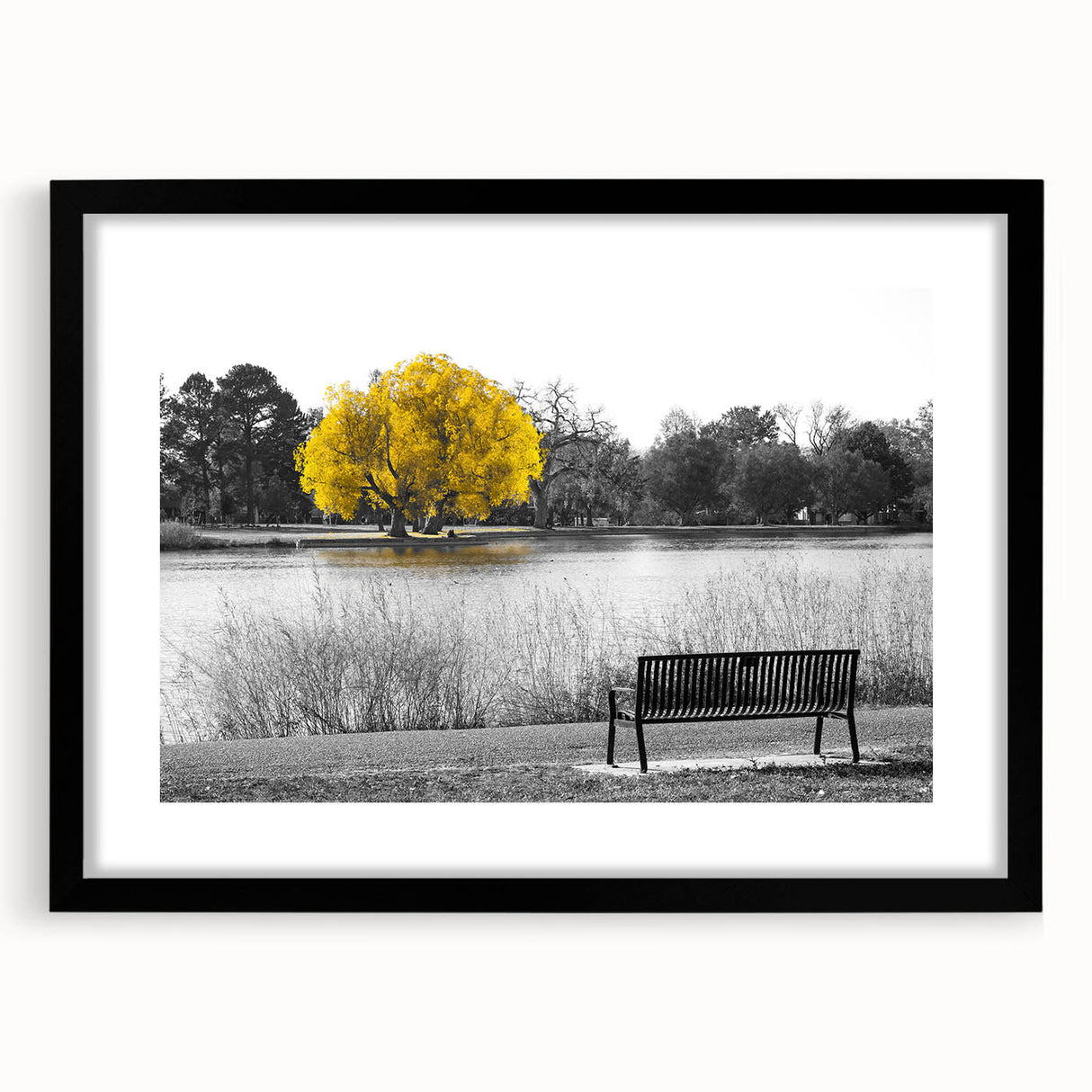 Extra large abstract art print of Denver skyline with textured, colorful art palette on a framed black mat.