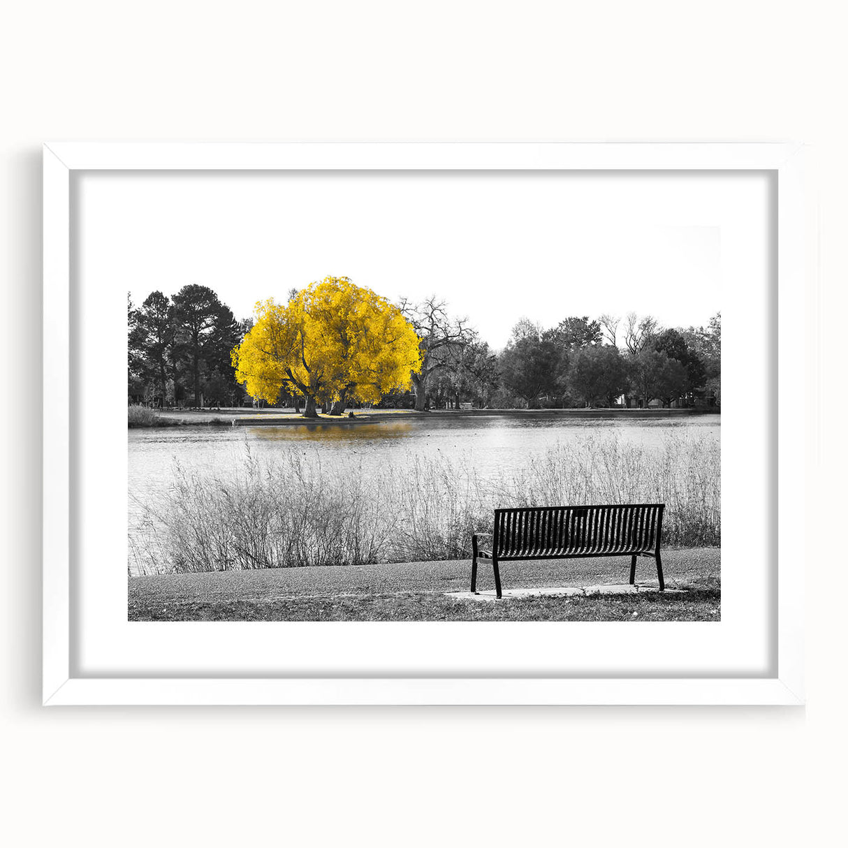 Abstract art print of Denver skyline in muted gray and blue tones on a framed white canvas, suitable for dining room decor.