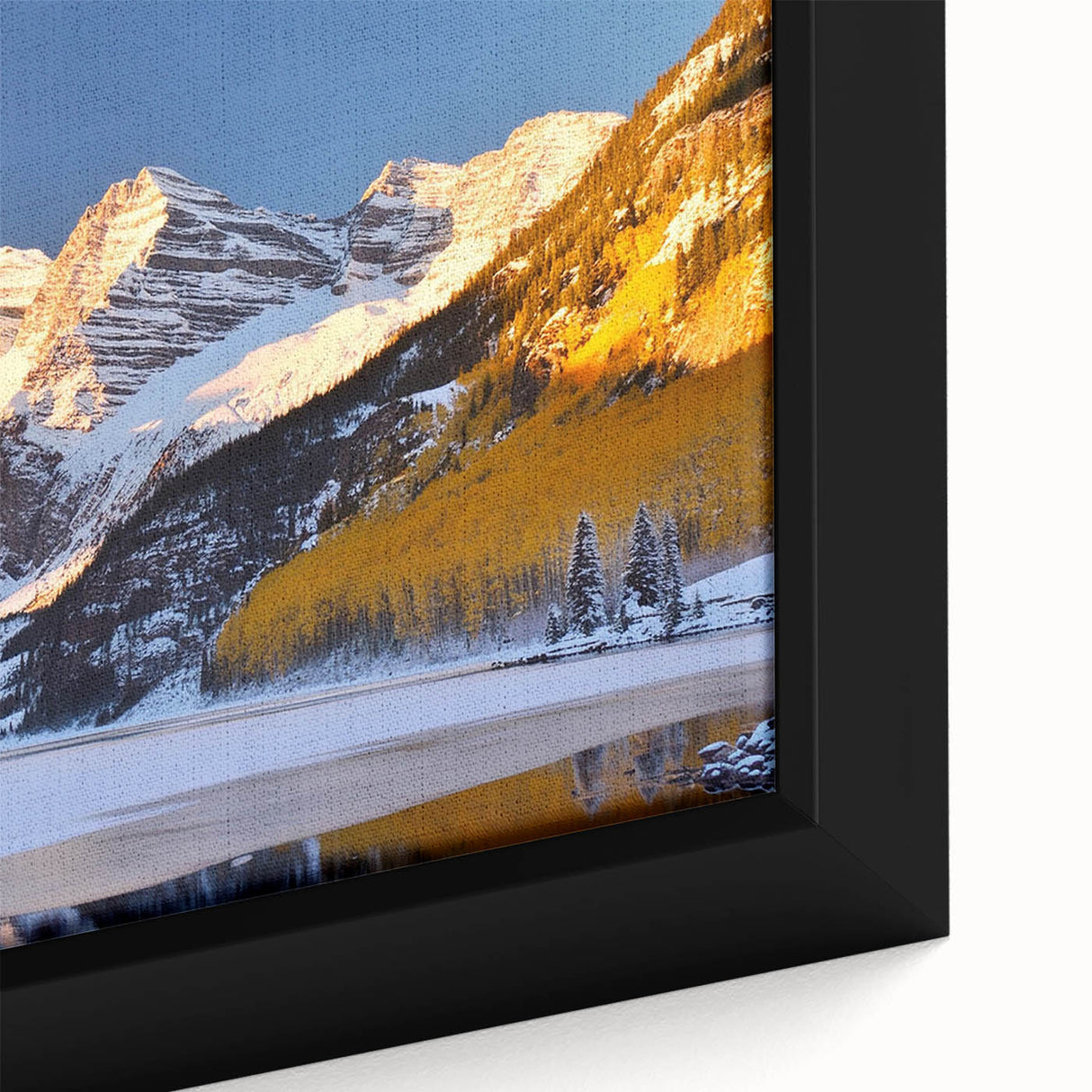 Extra large framed canvas of Maroon Bells, Colorado in vibrant, textured colors, ideal for living room decor.