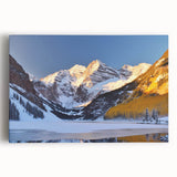Black and white photograph of Maroon Bells, Colorado on stretched canvas, ideal for kitchen art.