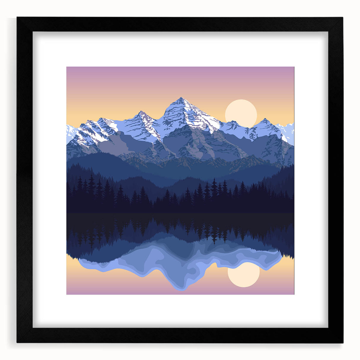 Extra large, colorful art print of abstract Rocky Mountains, with textured details on a black framed canvas.
