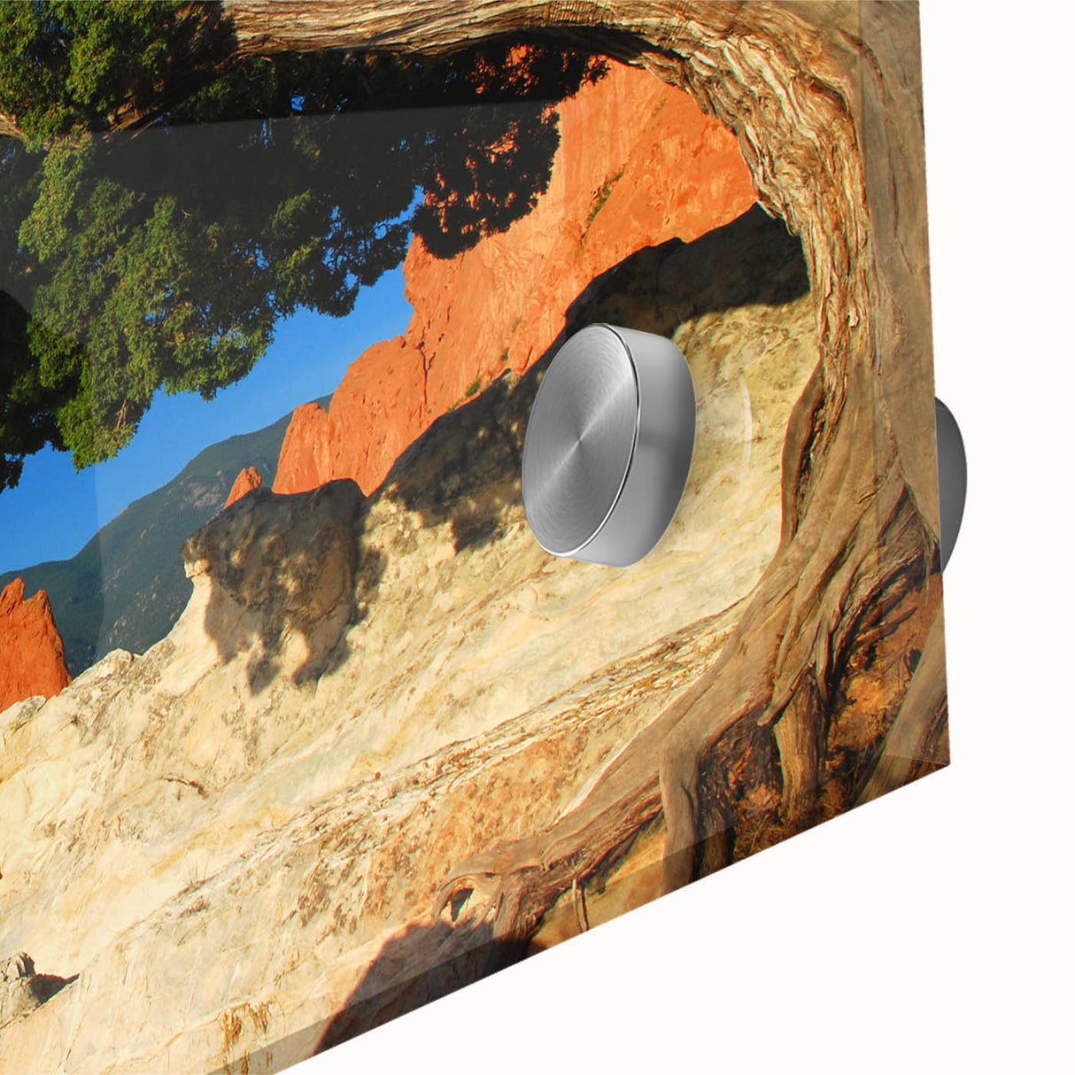 Large abstract wall art of Colorado Springs in muted earth tones on acrylic glass, suitable for dining room ambiance.