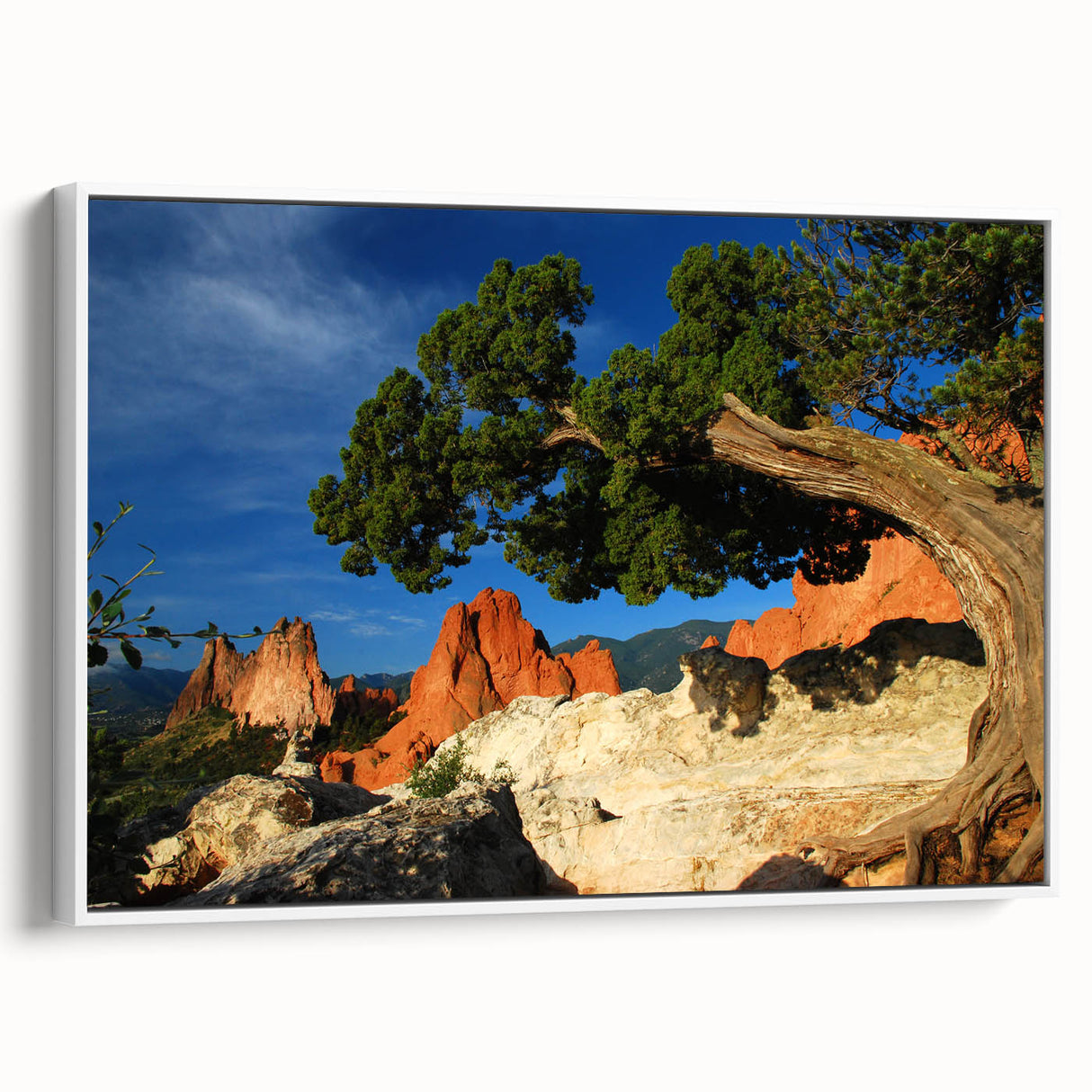 Vintage poster art of Colorado Springs landscape on framed canvas, featuring colorful art in extra large size.