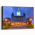 Black and white framed canvas of a Connecticut landscape, ideal for bedroom wall decor.