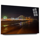 Large abstract wall art on acrylic glass depicting Daytona scenery in muted blue and gray tones.
