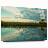 Acrylic print of the Everglades with green and blue tones, suitable for bedroom or dining room decor.
