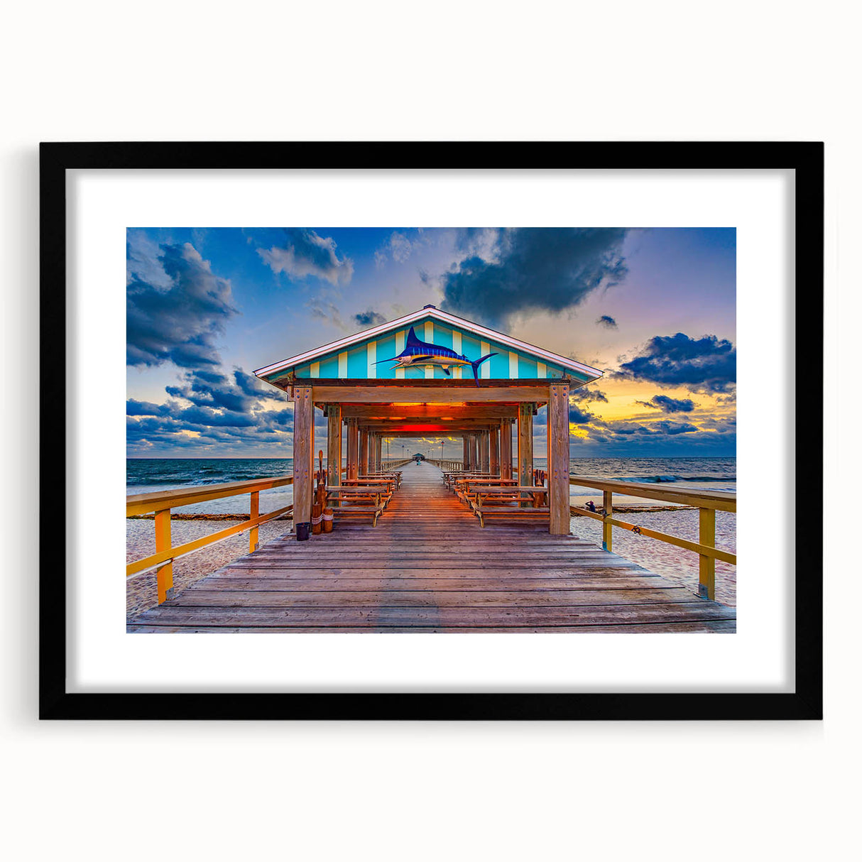 Extra large, textured abstract art print of colorful Fort Lauderdale scenery on a black framed canvas.