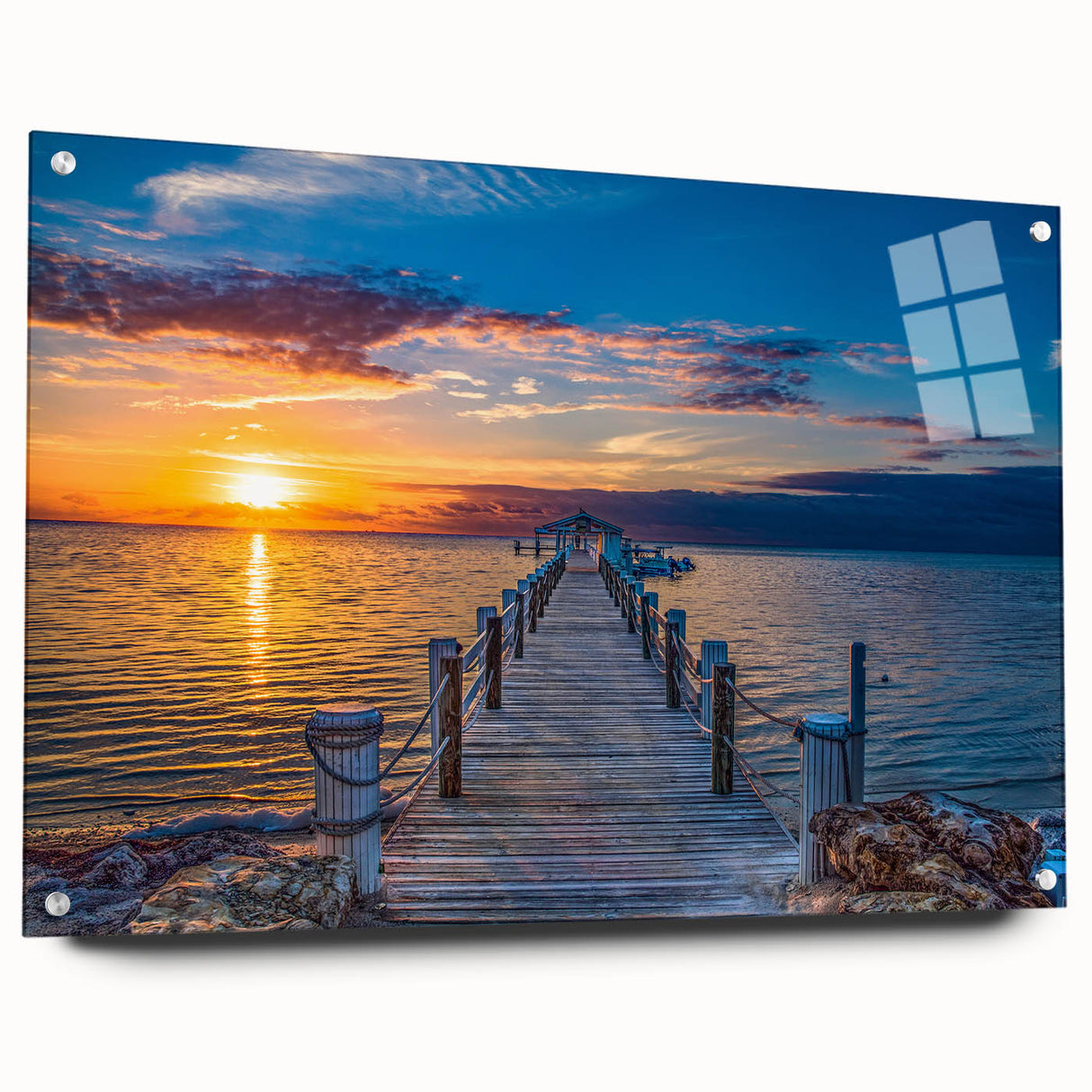 Acrylic print of the Florida Keys scenery, featuring a clear blue sky and serene water.