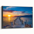 Black and white framed canvas featuring a vintage poster art style landscape of the Florida Keys, ideal for bedroom decor.
