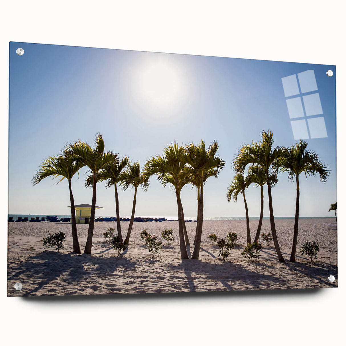 Acrylic print of a large abstract depiction of Palm Beach with vibrant blue and green tones.
