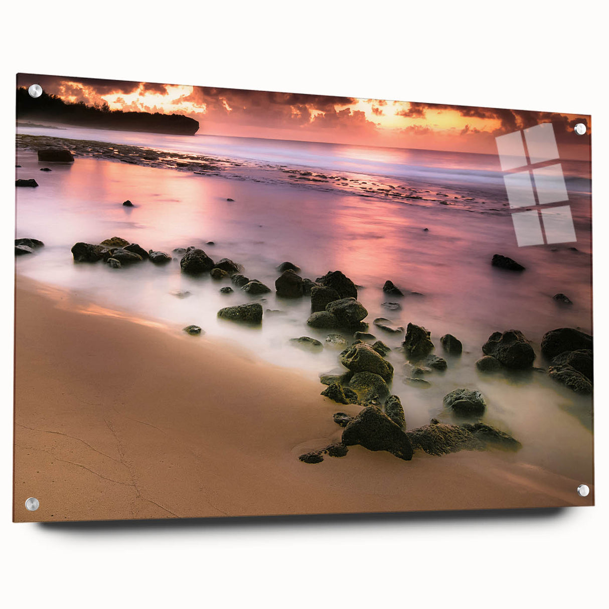 Acrylic print of Kauai landscape in vibrant green and blue tones, ideal for bedroom or dining room decor.