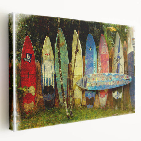 Lush Hawaiian landscape on large stretched canvas, featuring vibrant green and blue tones, suitable for kitchen wall art.