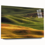 Acrylic print of a large abstract Idaho landscape in muted earth tones, ideal for bedroom or dining room art.