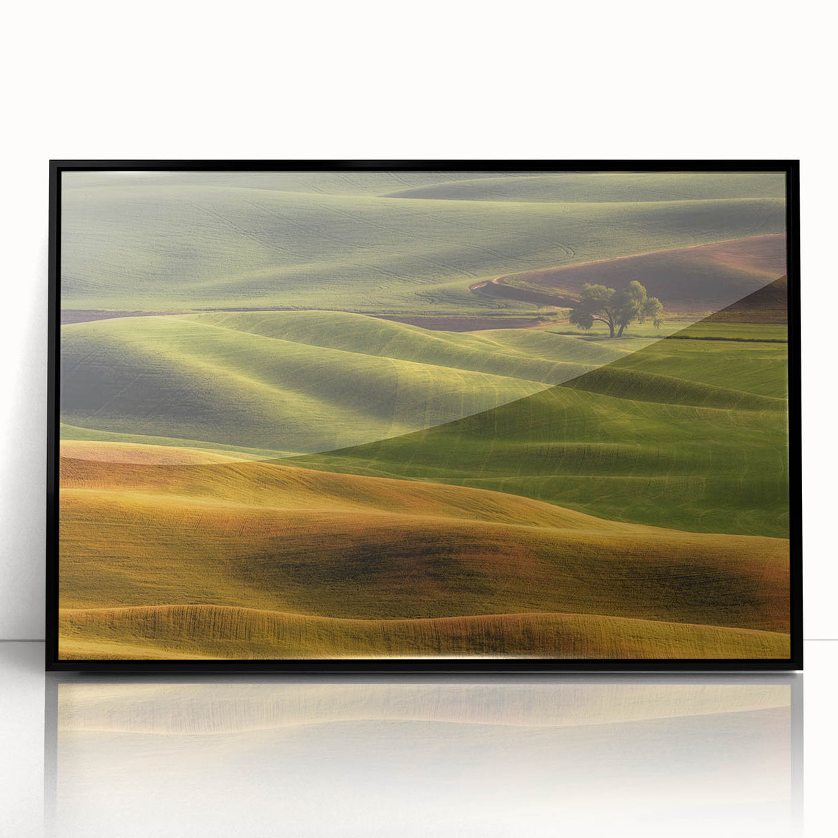 Large abstract wall art depicting vibrant Idaho scenery on a framed acrylic, ideal for modern living room decor.
