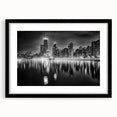Extra large abstract art print of colorful Chicago skyline, textured finish on framed black canvas.