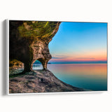Vintage poster art of Lake Michigan with colorful palette on extra large framed canvas, suitable for living room decor.