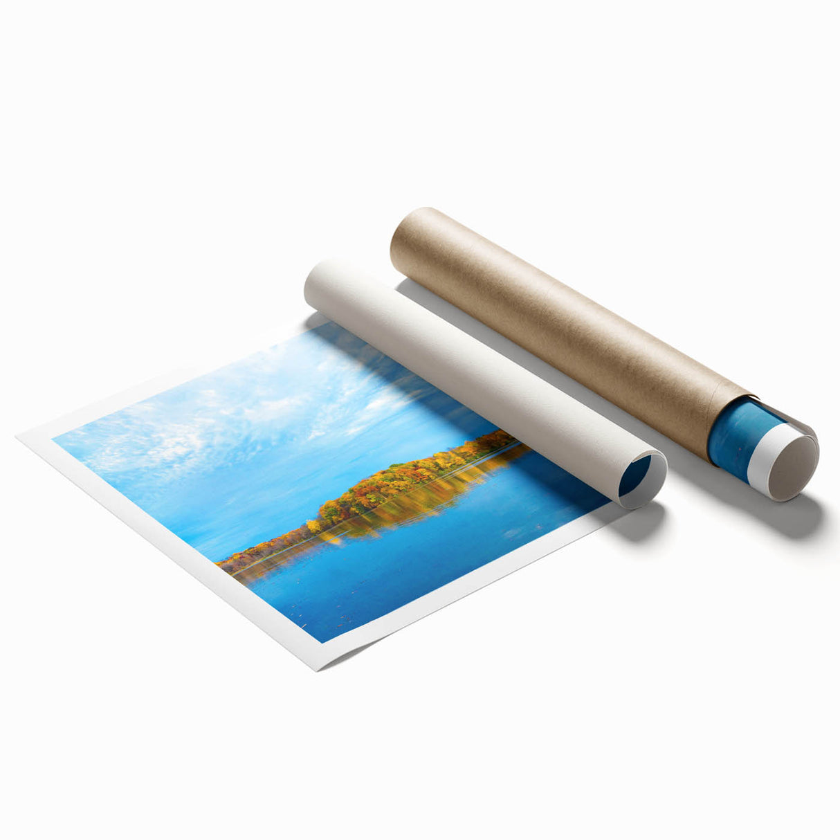 Extra large rolled print of Indiana scenery with floral motifs in soft pastel shades, ideal for classy bathroom wall art.