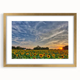 Extra large abstract art print of Kansas scenery in textured style, with gold frame and mat, ideal for living room decor.