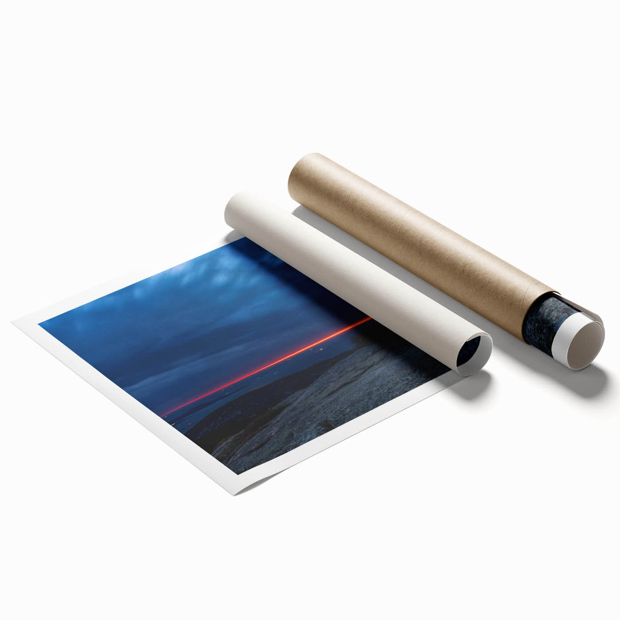 Rolled print of Acadia National Park with lush greenery and serene water, ideal for large living room or bathroom wall art.