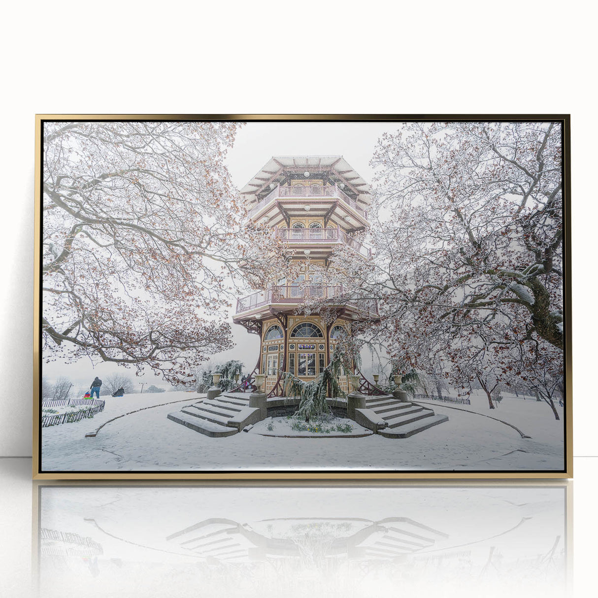 Large art print of Baltimore skyline in gold and black tones, framed acrylic, ideal for modern art wall decor.