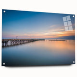Acrylic print of the Chesapeake Bay in muted blues and greens, ideal for dining room decor.