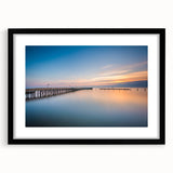 Extra large, textured abstract art print of Chesapeake Bay in colorful hues on a black framed canvas.