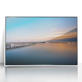 Acrylic print of Chesapeake Bay in art deco style, with muted blue and white tones, ideal for modern art wall decor.