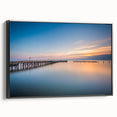 Black and white framed canvas of Chesapeake Bay landscape, ideal for bedroom wall art in vintage poster style.