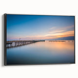 Black and white framed canvas of Chesapeake Bay landscape, ideal for bedroom wall art in vintage poster style.