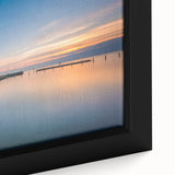 Extra large framed canvas featuring a textured depiction of Chesapeake Bay with vibrant sunset hues.