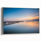Framed canvas of Chesapeake Bay landscape in muted grays and blacks, ideal for bedroom wall art.
