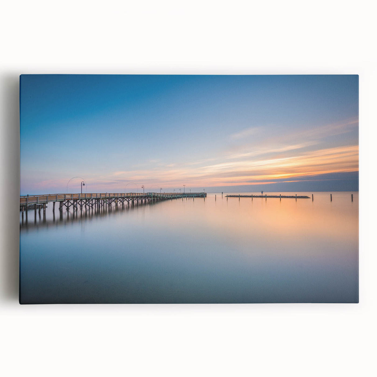 Black and white photo of Chesapeake Bay on stretched canvas, ideal for kitchen wall art.