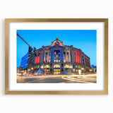 Extra large framed abstract art print of Boston scenery with textured gold mat, in muted earth tones.