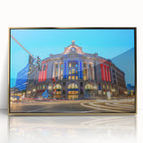 Framed acrylic print of Boston skyline in gold and black tones, suitable for modern art wall decor.